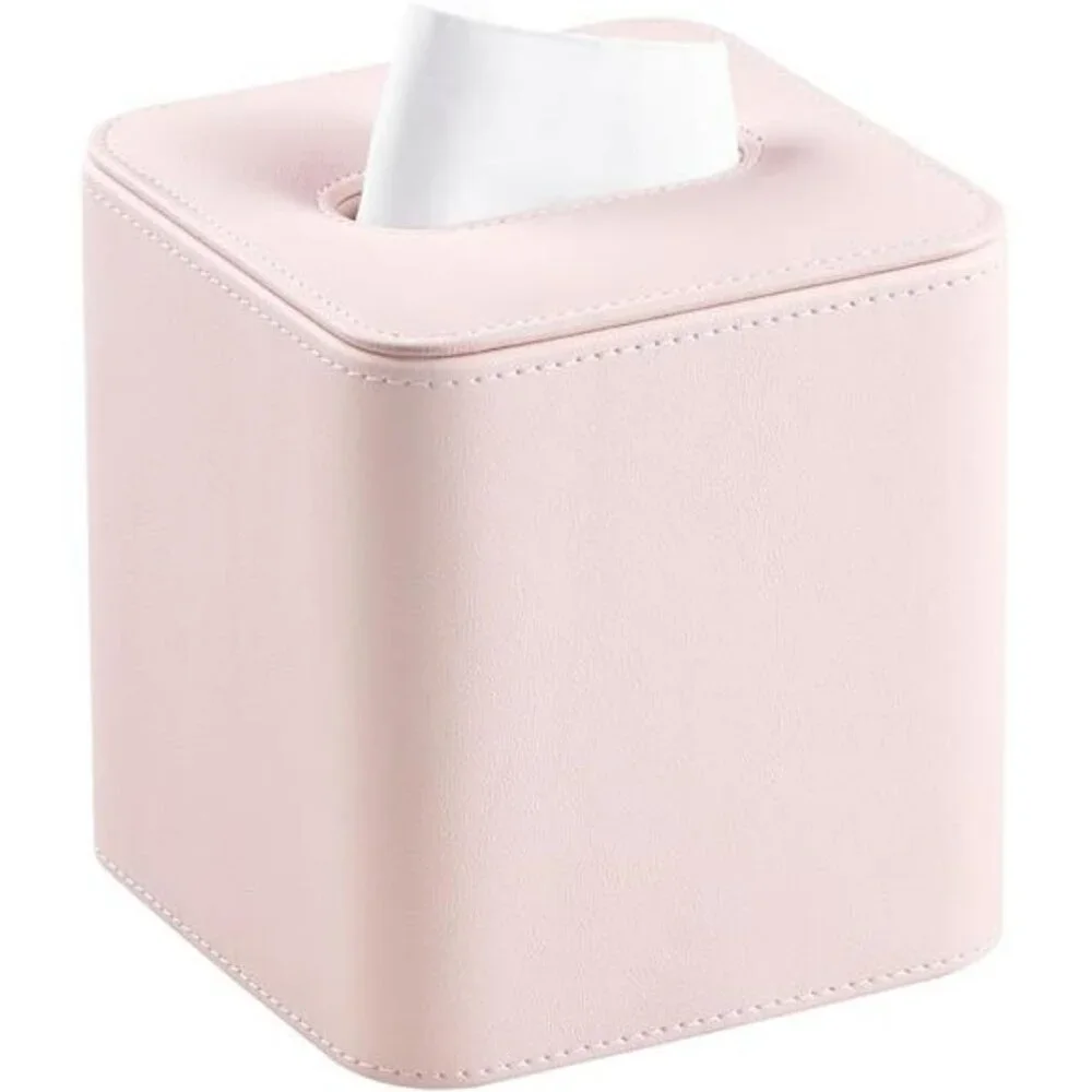 Pink PU leather tissue box cover square tissue holder bathroom bedroom office